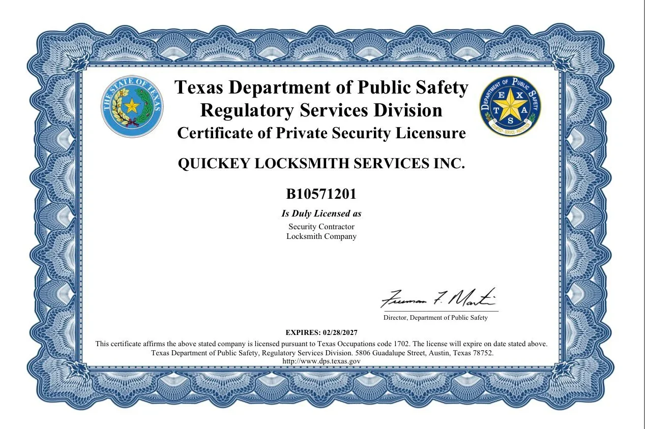 Quickey Locksmith Services License