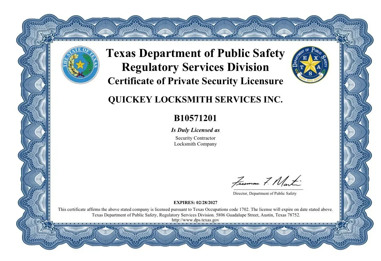 Quickey Locksmith Services License