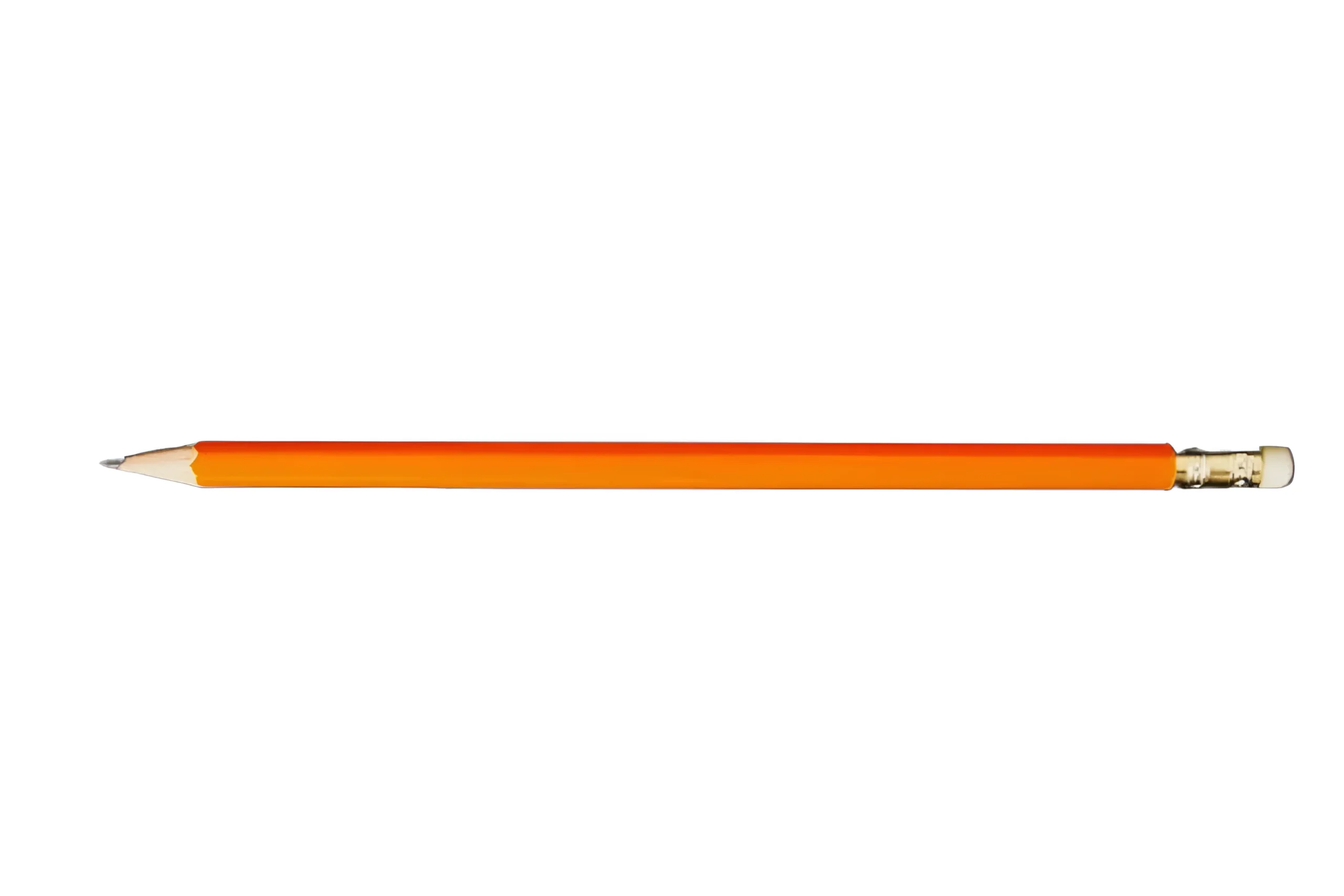 Orange wooden pencil with an eraser isolated on a light gray background