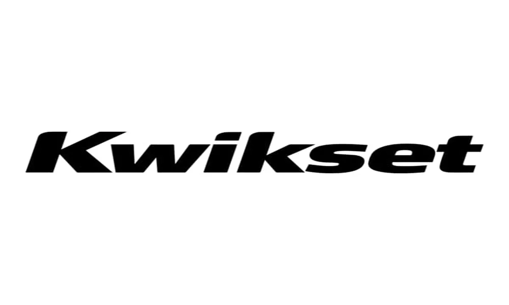 The Kwikset logo displayed on a white background, featuring the brand name "Kwikset" in bold black italic lettering with a clean, minimalist design.