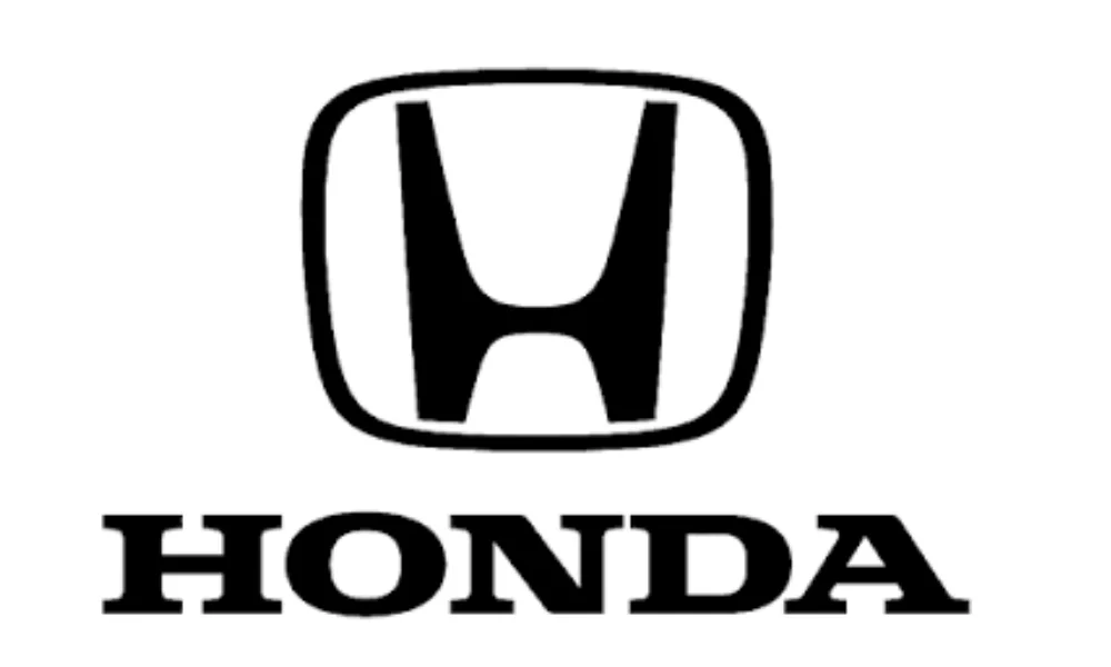 Honda car logo featuring a black stylized letter “H” centered inside a rounded rectangular outline, with the word “HONDA” in bold black uppercase lettering displayed below on a plain white background. The image represents the Honda vehicle brand.